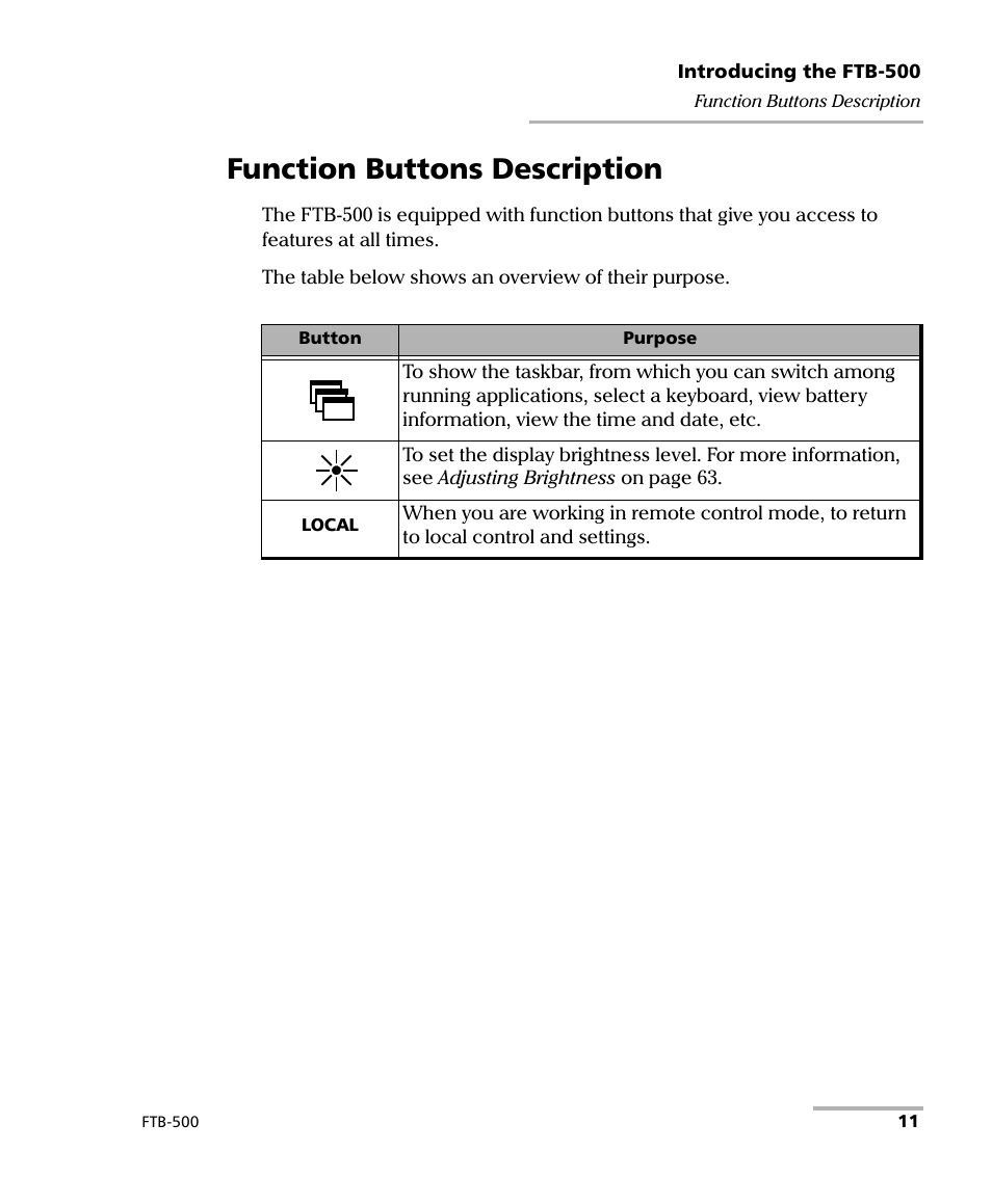 Function buttons description | EXFO FTB-500 User Manual | Page 19 / 453