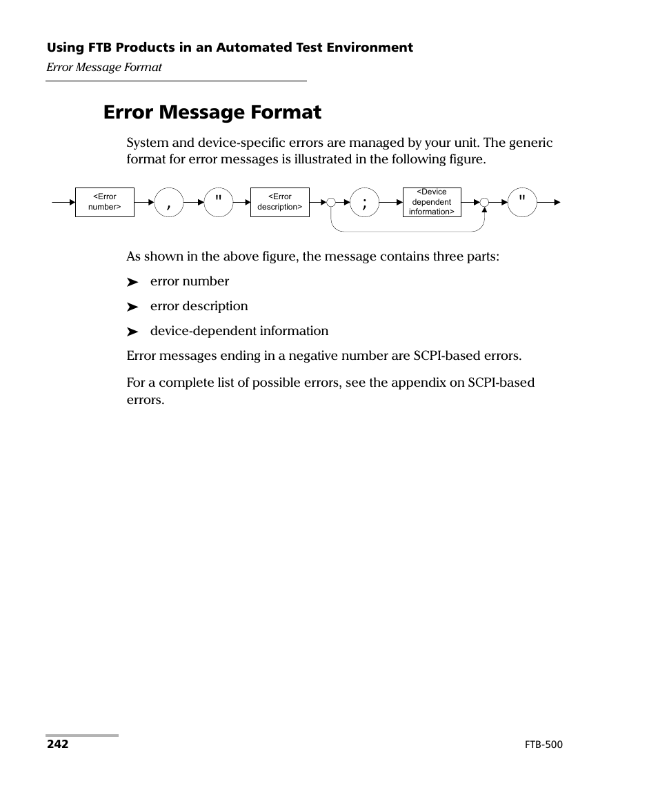 Error message format | EXFO FTB-500 User Manual | Page 250 / 453