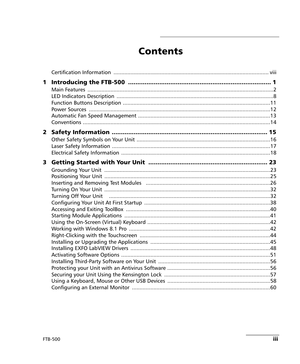 EXFO FTB-500 User Manual | Page 3 / 453