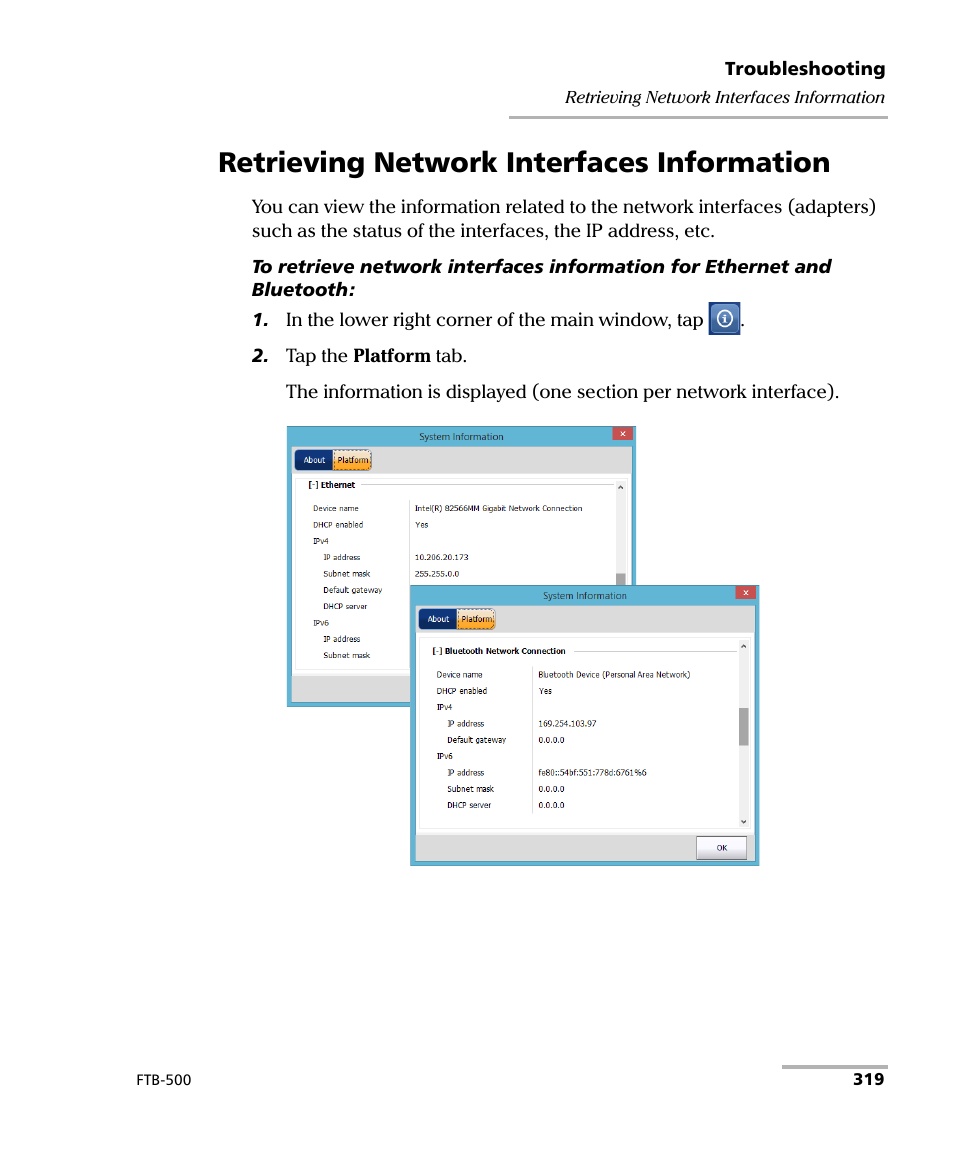 Retrieving network interfaces information | EXFO FTB-500 User Manual | Page 327 / 453