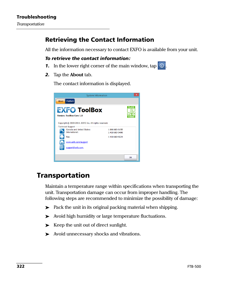 Transportation, Retrieving the contact information | EXFO FTB-500 User Manual | Page 330 / 453