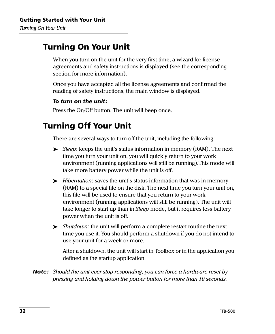 Turning on your unit, Turning off your unit, Turning on your unit turning off your unit | EXFO FTB-500 User Manual | Page 40 / 453