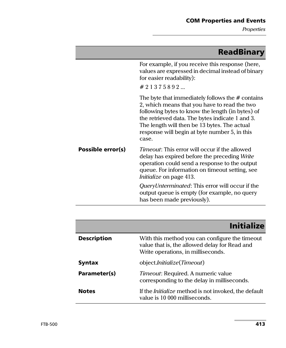 Initialize, Readbinary | EXFO FTB-500 User Manual | Page 421 / 453