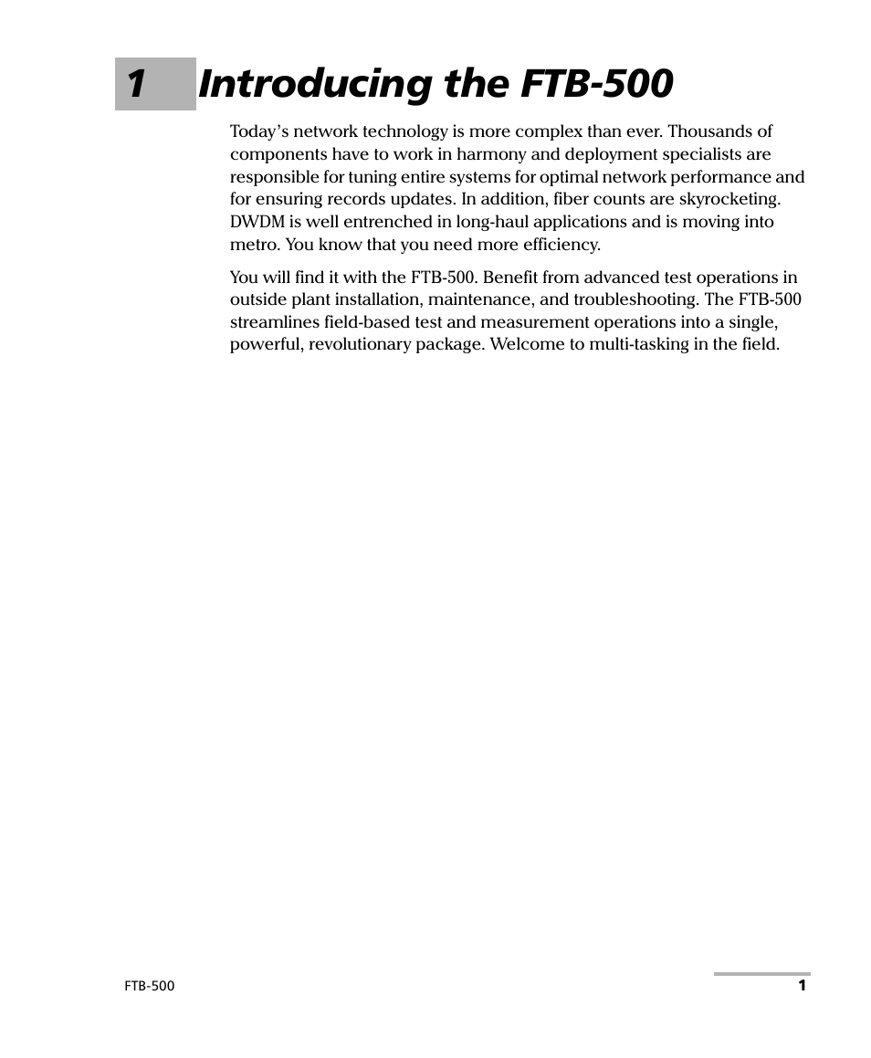1 introducing the ftb-500, 1introducing the ftb-500 | EXFO FTB-500 User Manual | Page 9 / 453