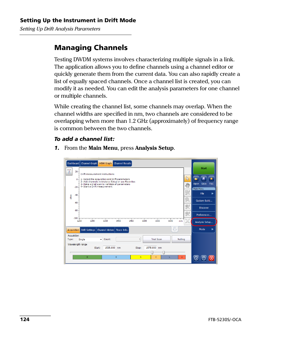 Managing channels | EXFO FTB-5230S Optical Spectrum Analyzer for FTB 200 v2 User Manual | Page 130 / 251