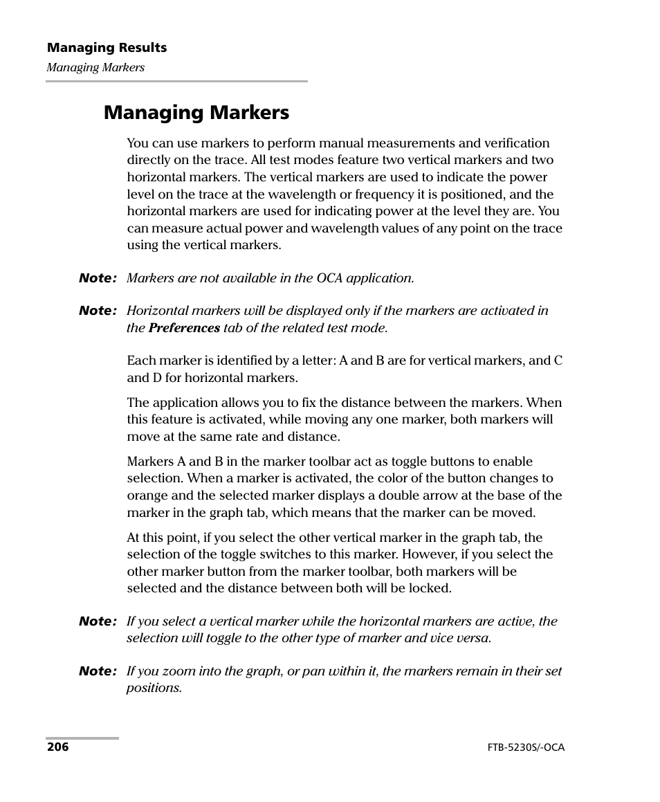 Managing markers | EXFO FTB-5230S Optical Spectrum Analyzer for FTB 200 v2 User Manual | Page 212 / 251