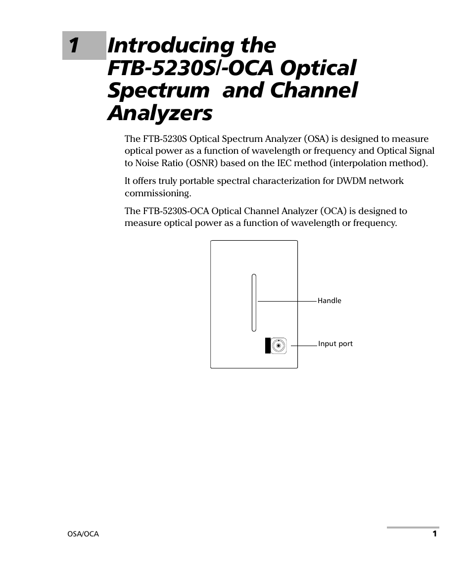 1 introducing the ftb-5230s/-oca optical spectrum, And channel analyzers | EXFO FTB-5230S Optical Spectrum Analyzer for FTB 200 v2 User Manual | Page 7 / 251