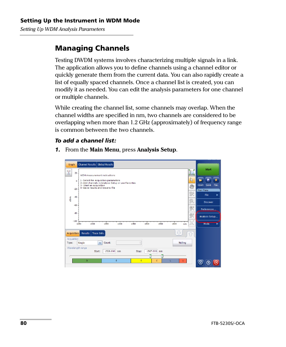 Managing channels | EXFO FTB-5230S Optical Spectrum Analyzer for FTB 200 v2 User Manual | Page 86 / 251