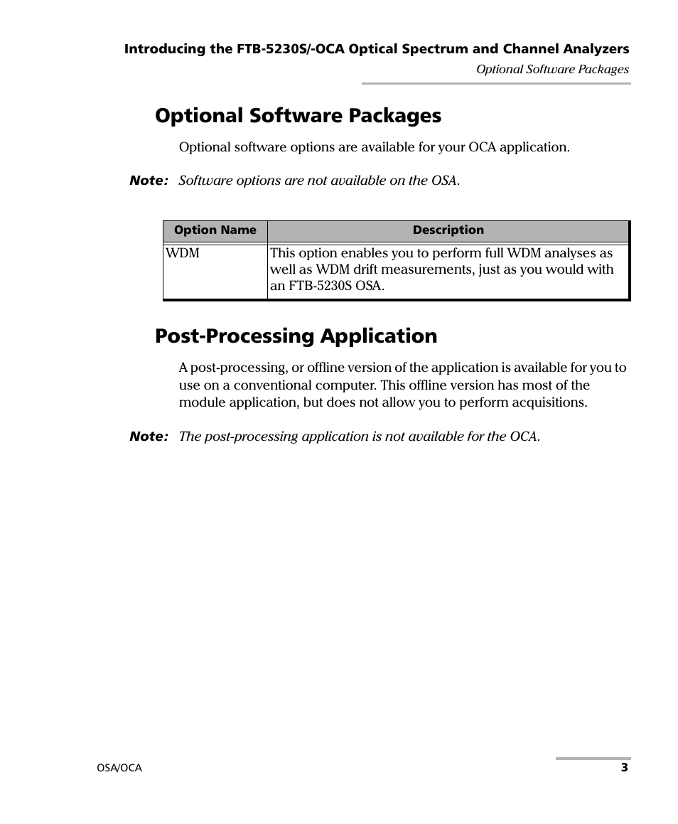 Optional software packages, Post-processing application | EXFO FTB-5230S Optical Spectrum Analyzer for FTB 200 v2 User Manual | Page 9 / 251
