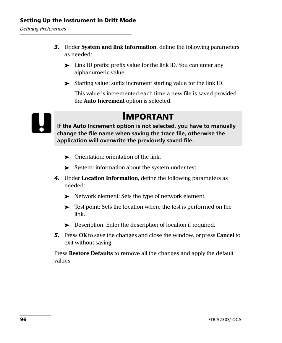 Mportant | EXFO FTB-5230S Optical Spectrum Analyzer for FTB-500 User Manual | Page 102 / 251