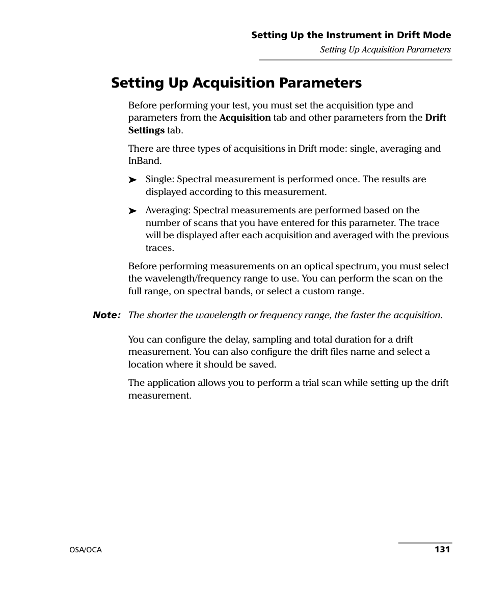 Setting up acquisition parameters | EXFO FTB-5230S Optical Spectrum Analyzer for FTB-500 User Manual | Page 137 / 251