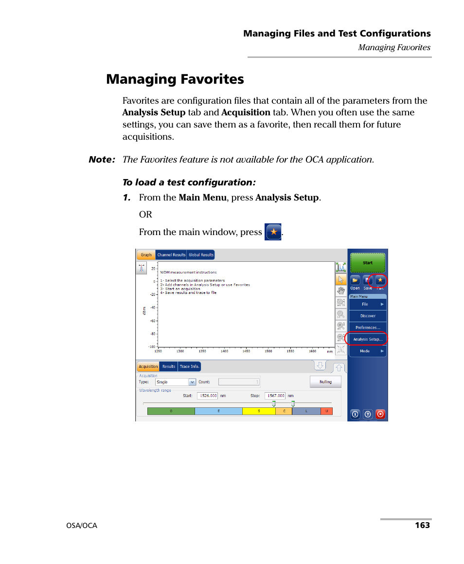 Managing favorites | EXFO FTB-5230S Optical Spectrum Analyzer for FTB-500 User Manual | Page 169 / 251