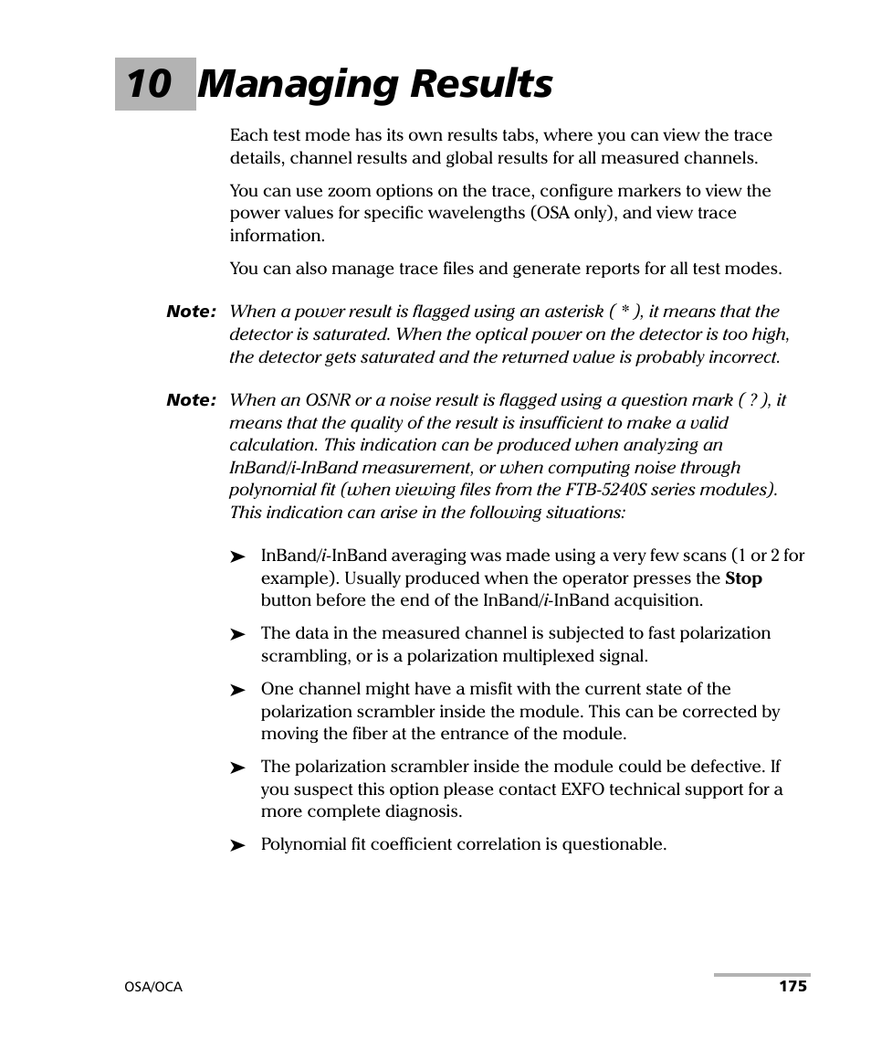 10 managing results | EXFO FTB-5230S Optical Spectrum Analyzer for FTB-500 User Manual | Page 181 / 251