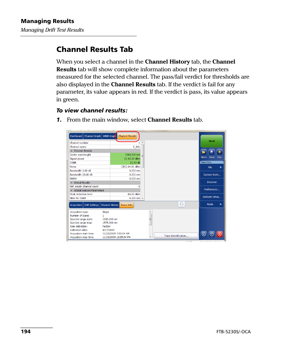 Channel results tab | EXFO FTB-5230S Optical Spectrum Analyzer for FTB-500 User Manual | Page 200 / 251