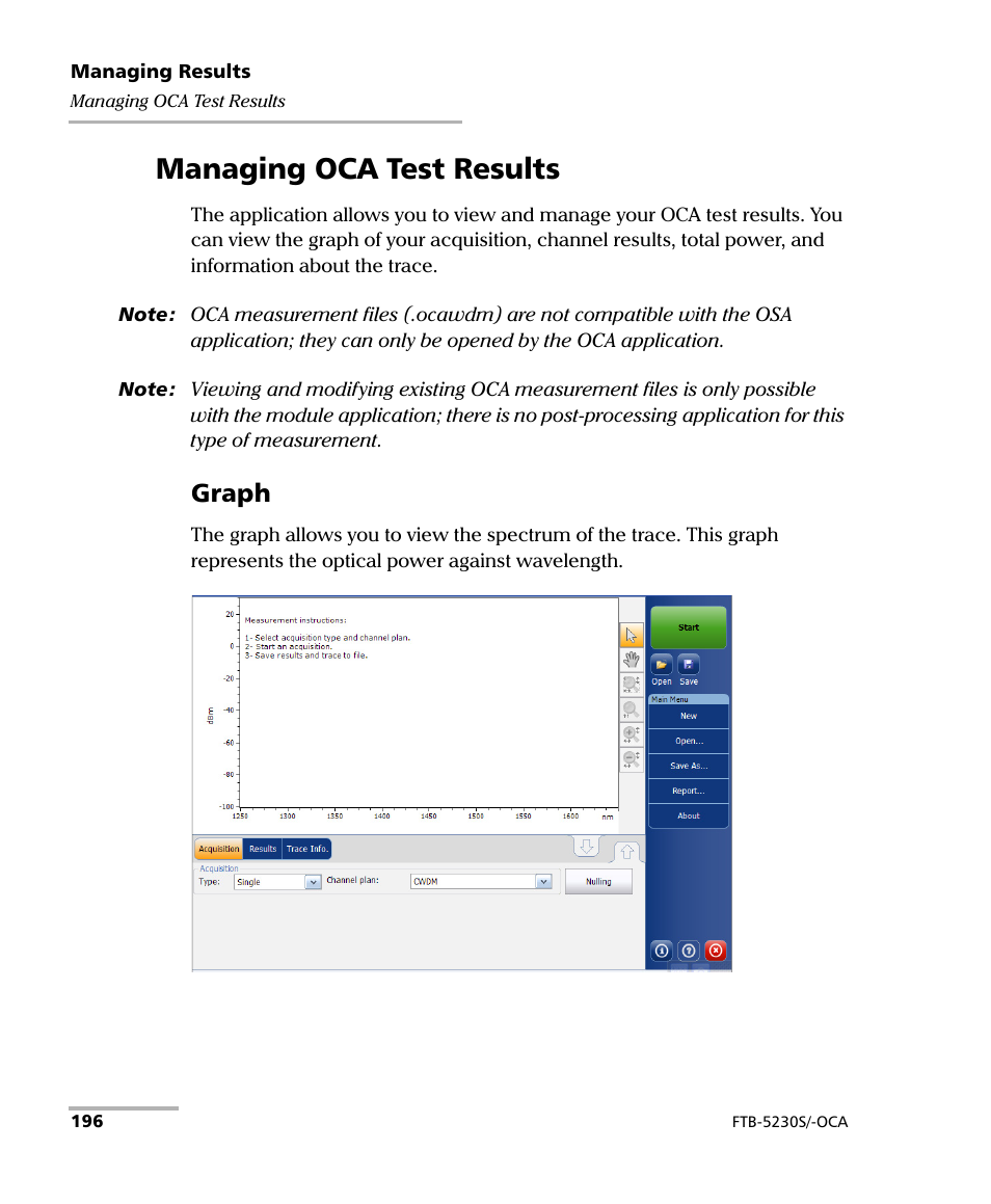 Managing oca test results, Graph | EXFO FTB-5230S Optical Spectrum Analyzer for FTB-500 User Manual | Page 202 / 251