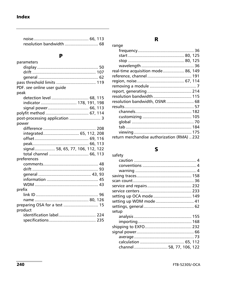 EXFO FTB-5230S Optical Spectrum Analyzer for FTB-500 User Manual | Page 246 / 251