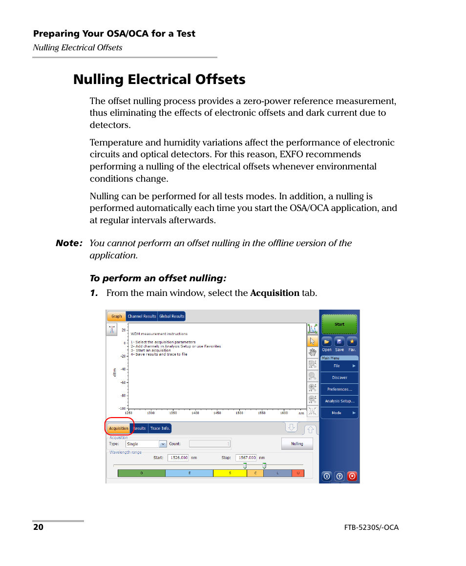 Nulling electrical offsets | EXFO FTB-5230S Optical Spectrum Analyzer for FTB-500 User Manual | Page 26 / 251
