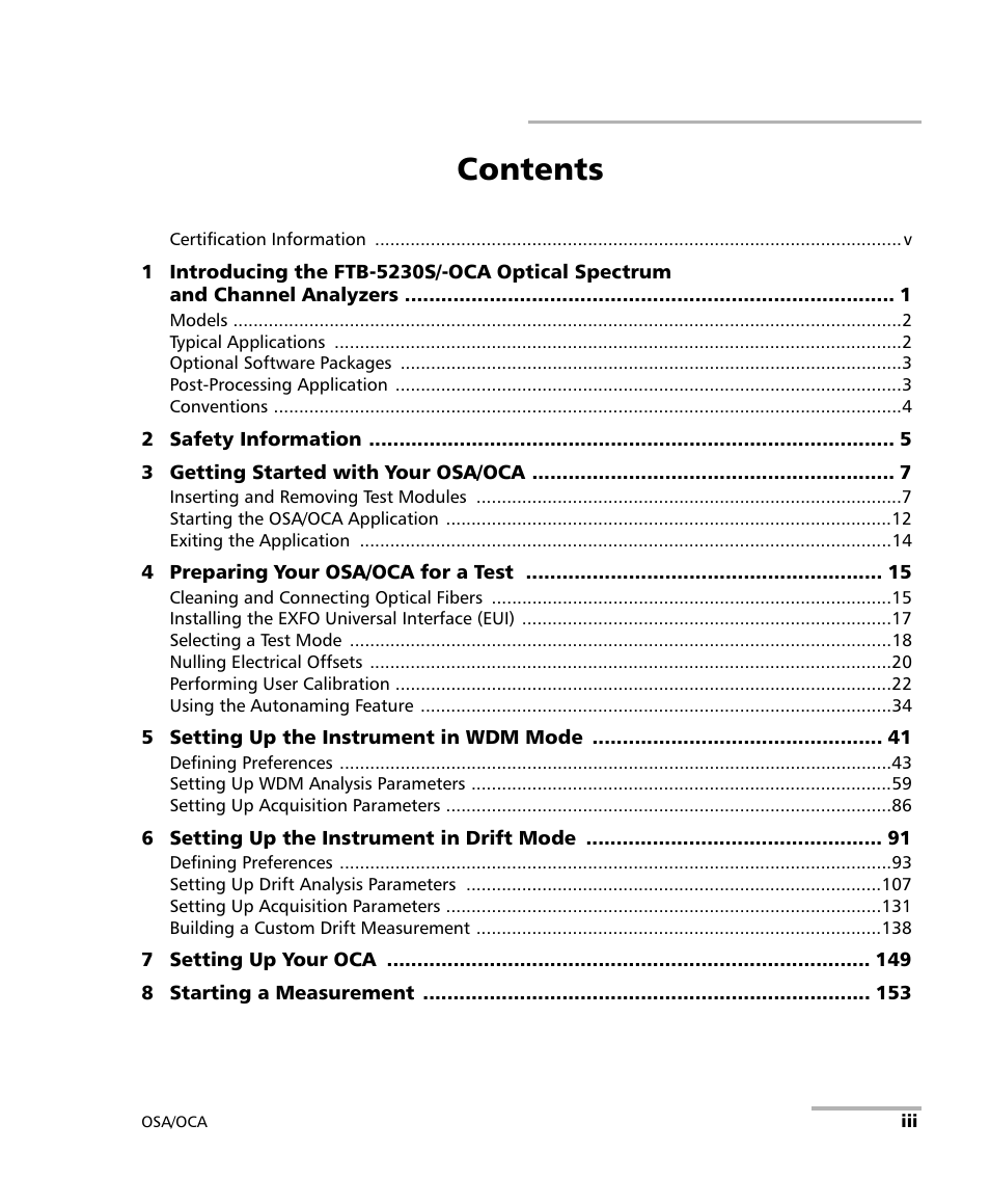 EXFO FTB-5230S Optical Spectrum Analyzer for FTB-500 User Manual | Page 3 / 251