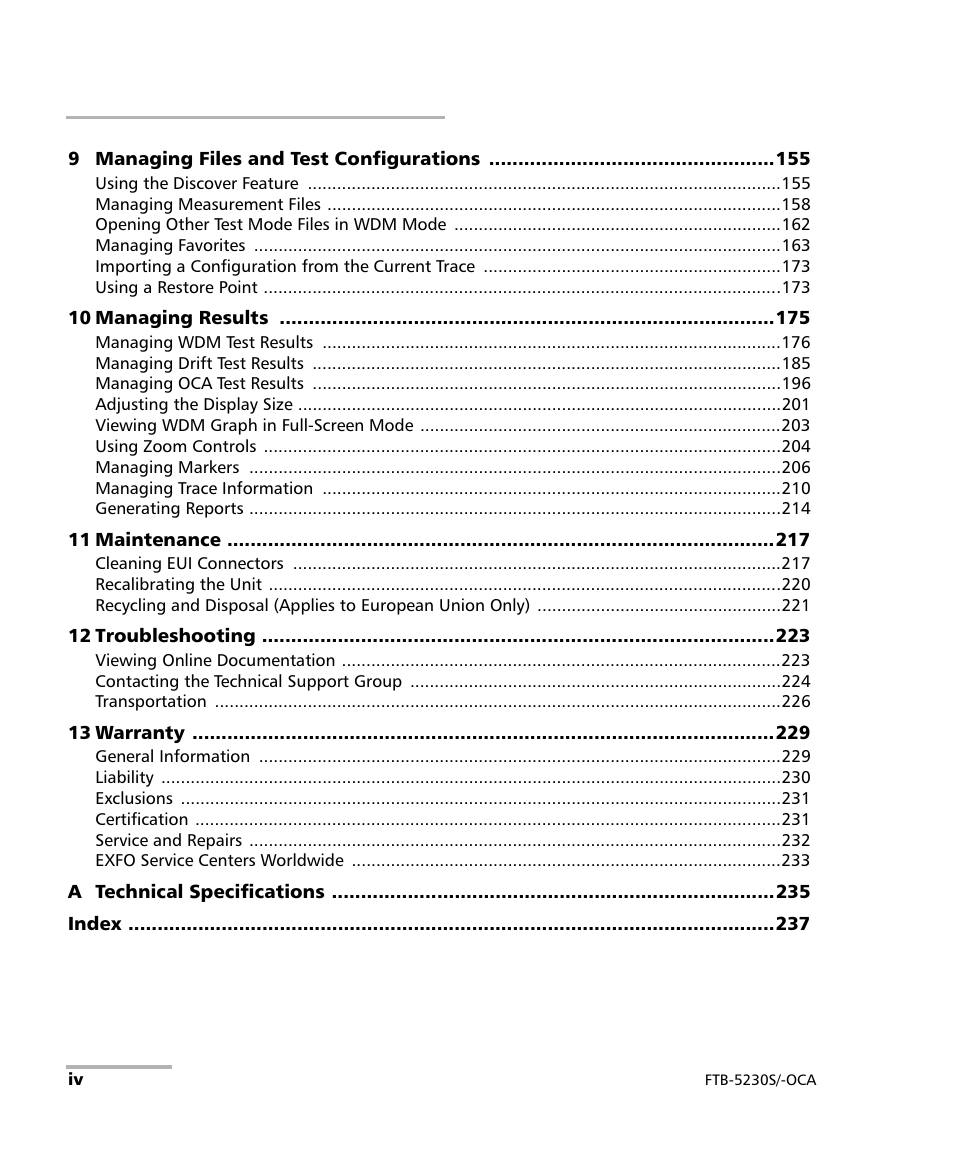 EXFO FTB-5230S Optical Spectrum Analyzer for FTB-500 User Manual | Page 4 / 251