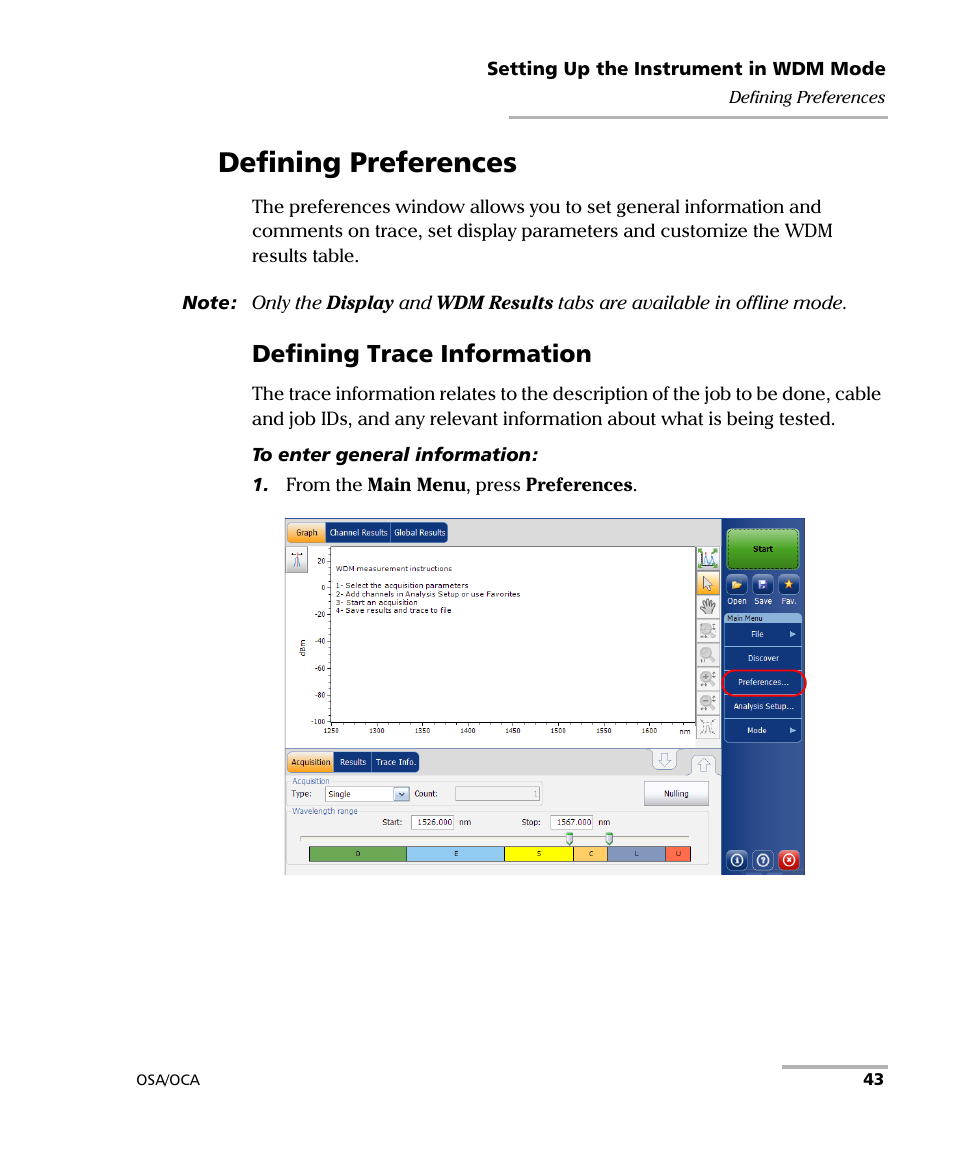 Defining preferences, Defining trace information | EXFO FTB-5230S Optical Spectrum Analyzer for FTB-500 User Manual | Page 49 / 251