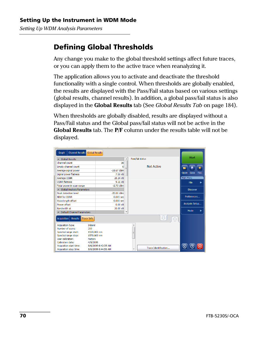 Defining global thresholds | EXFO FTB-5230S Optical Spectrum Analyzer for FTB-500 User Manual | Page 76 / 251