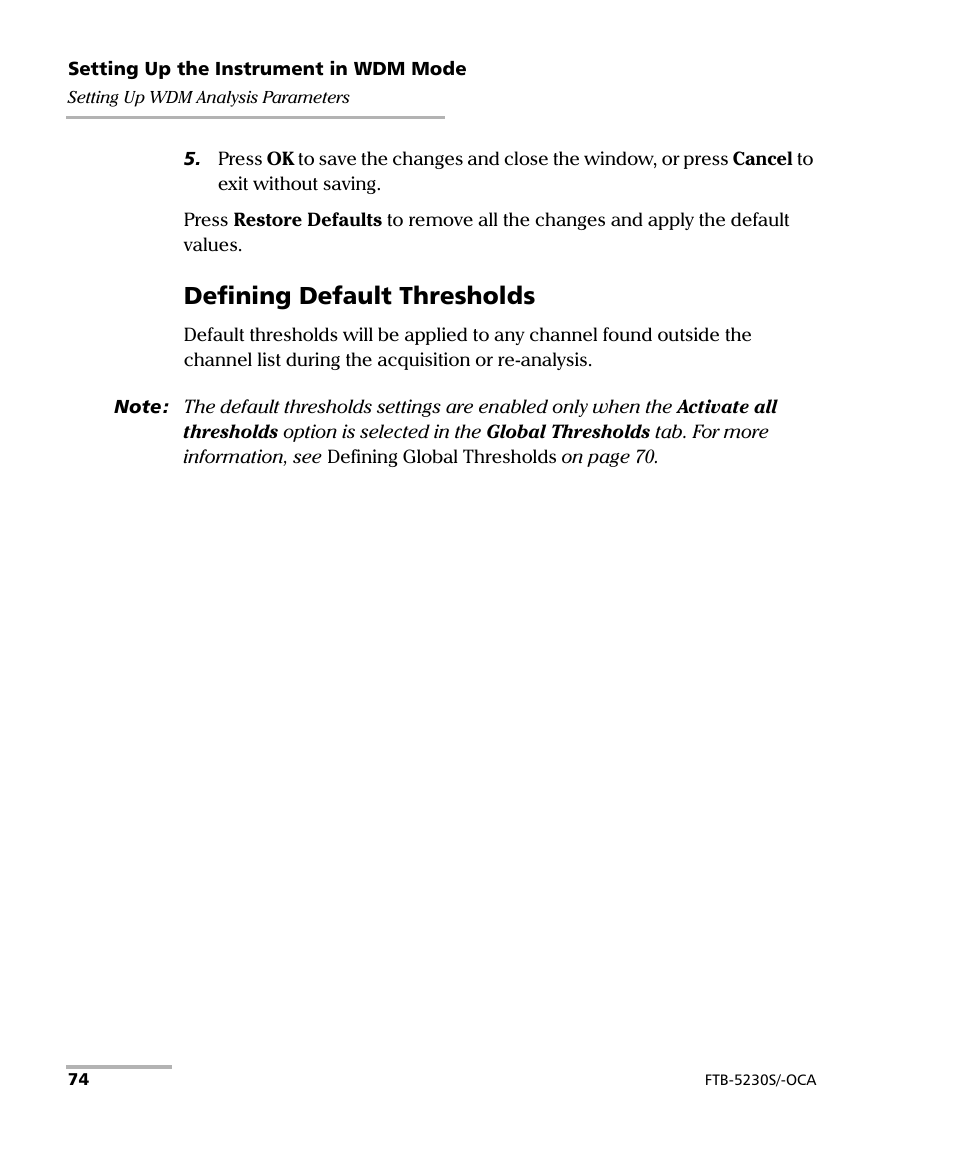 Defining default thresholds | EXFO FTB-5230S Optical Spectrum Analyzer for FTB-500 User Manual | Page 80 / 251