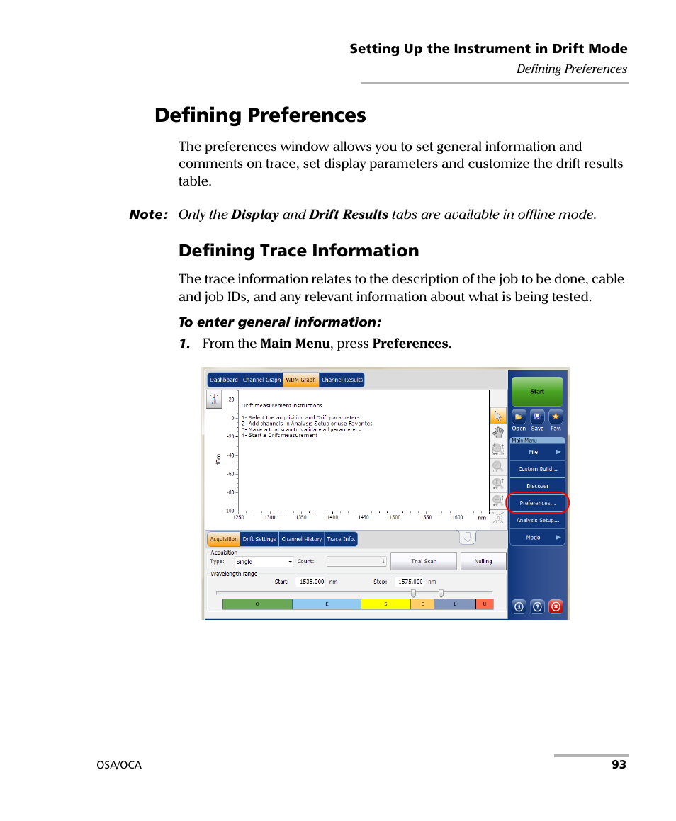 Defining preferences, Defining trace information | EXFO FTB-5230S Optical Spectrum Analyzer for FTB-500 User Manual | Page 99 / 251