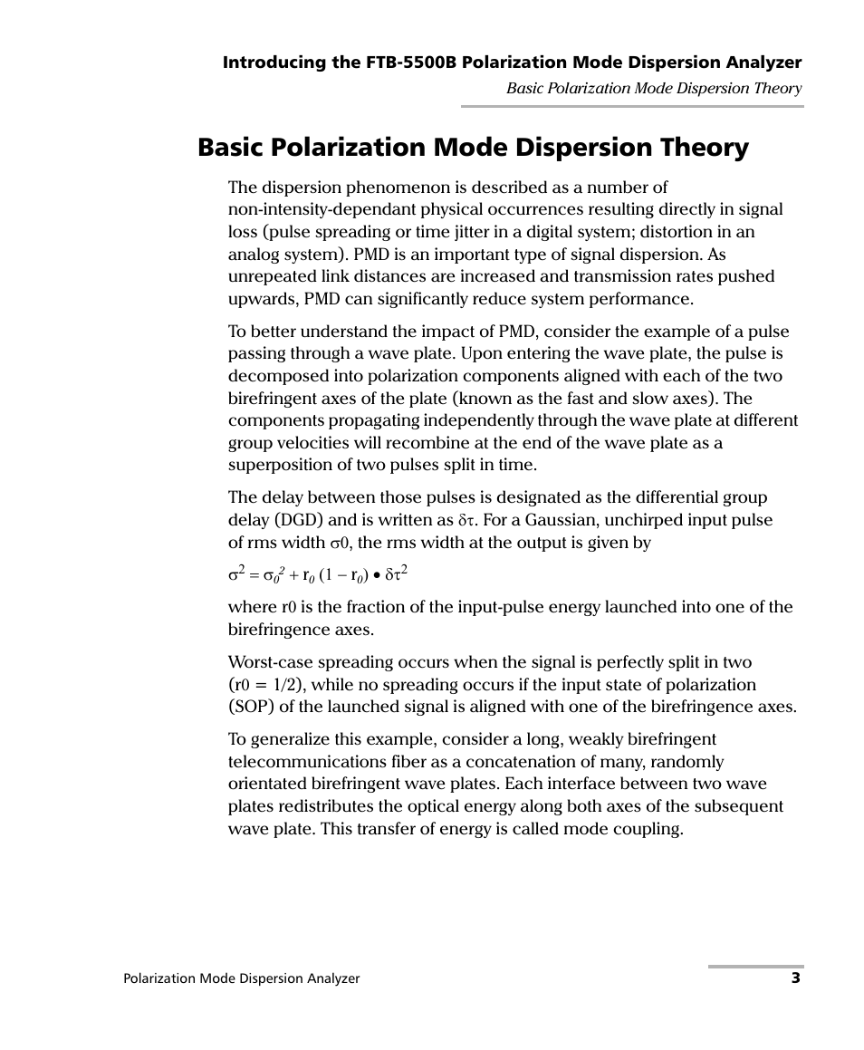 Basic polarization mode dispersion theory | EXFO FTB-5500B PMD Analyzer User Manual | Page 11 / 121