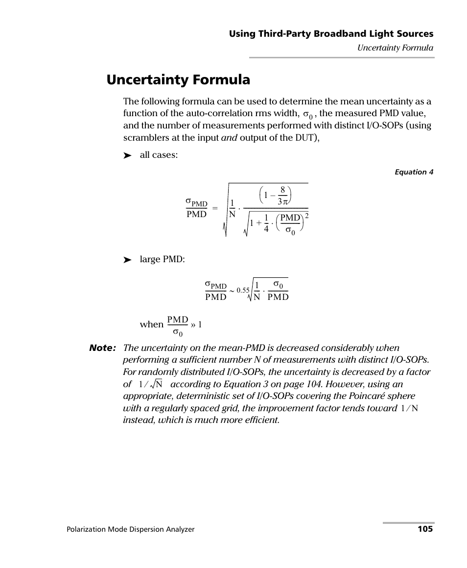 Uncertainty formula | EXFO FTB-5500B PMD Analyzer User Manual | Page 113 / 121