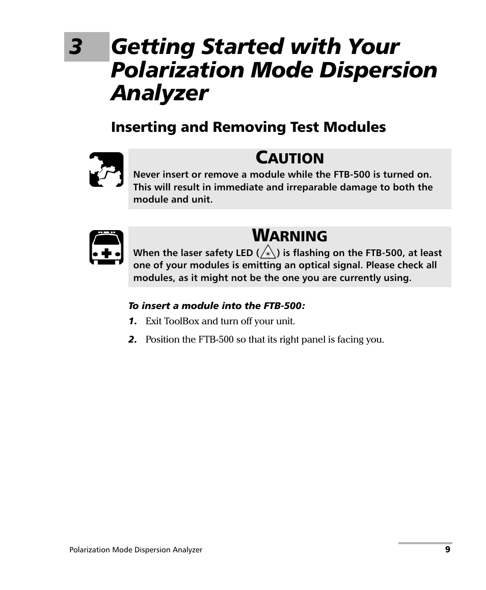 Inserting and removing test modules | EXFO FTB-5500B PMD Analyzer User Manual | Page 17 / 121