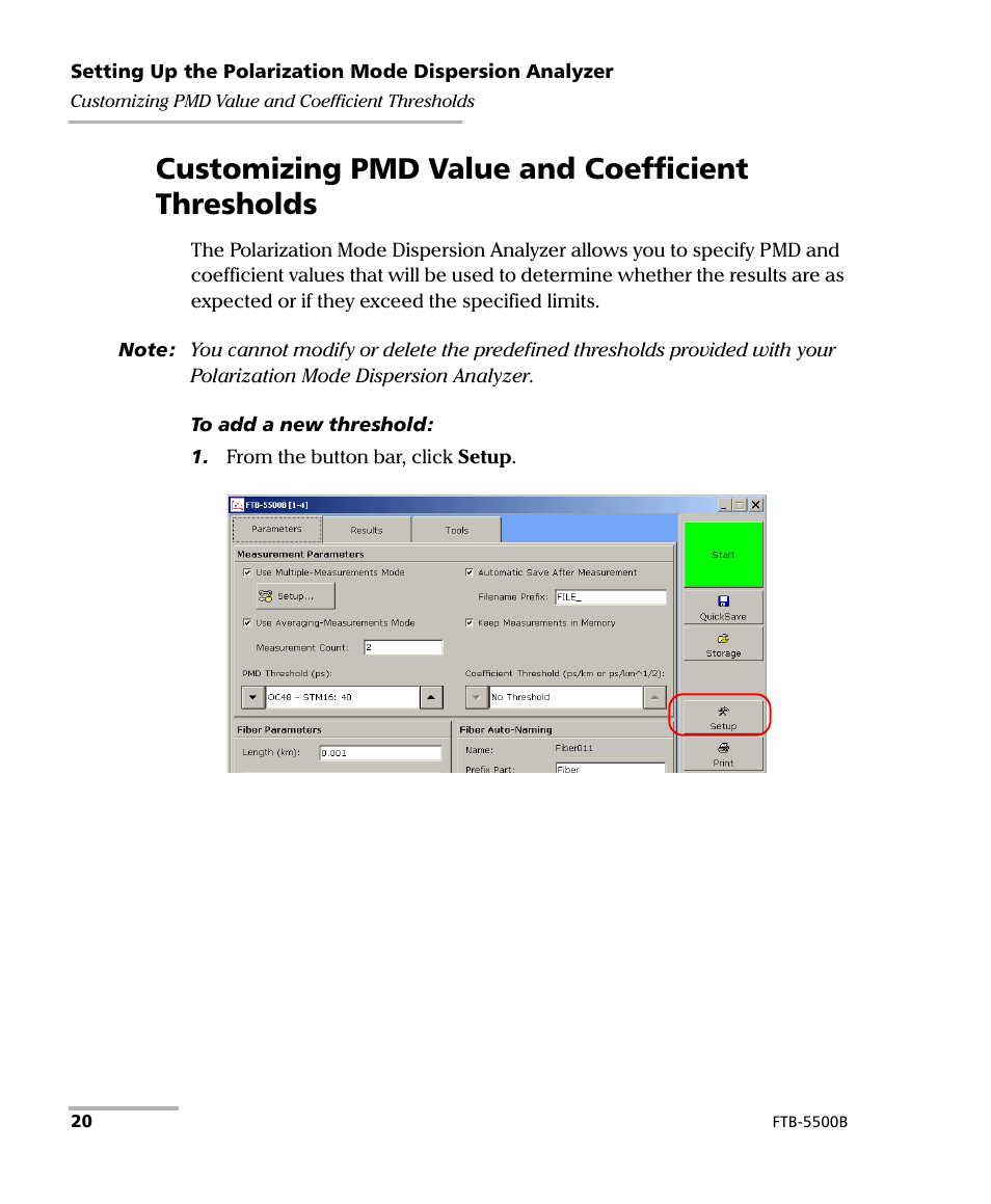 Customizing pmd value and coefficient thresholds | EXFO FTB-5500B PMD Analyzer User Manual | Page 28 / 121