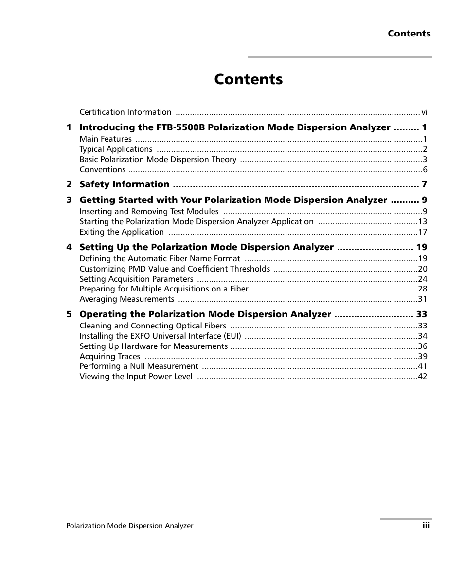 EXFO FTB-5500B PMD Analyzer User Manual | Page 3 / 121