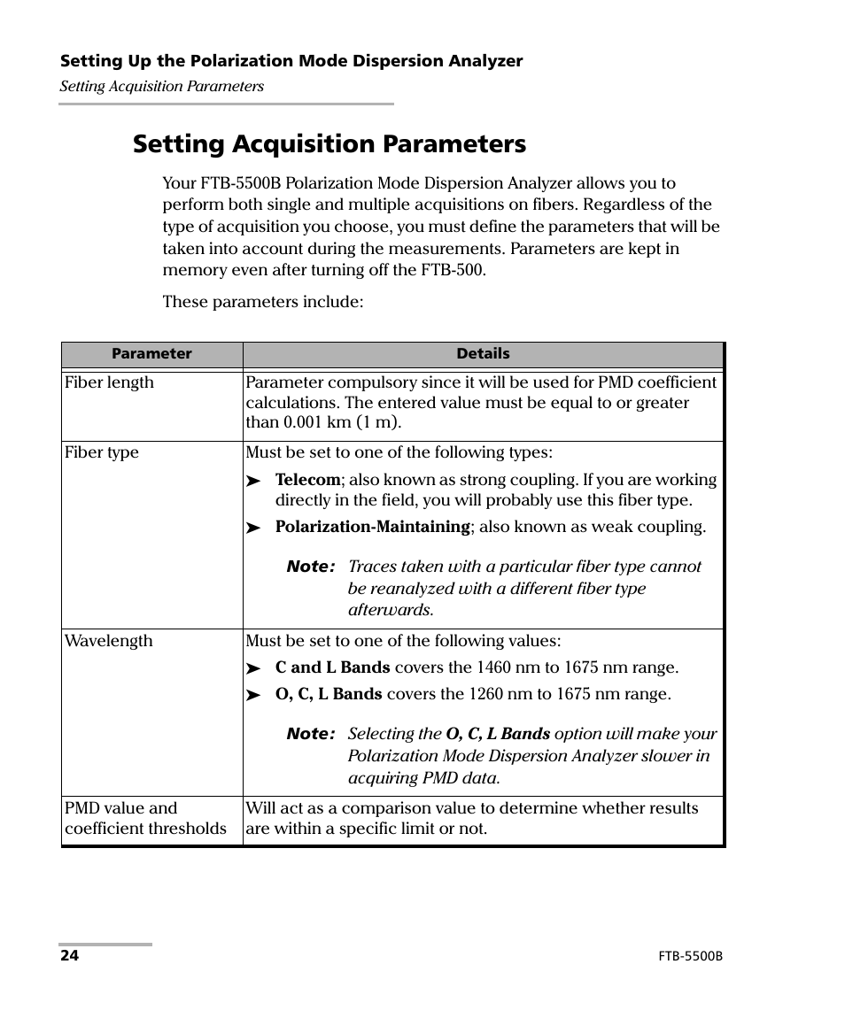 Setting acquisition parameters | EXFO FTB-5500B PMD Analyzer User Manual | Page 32 / 121