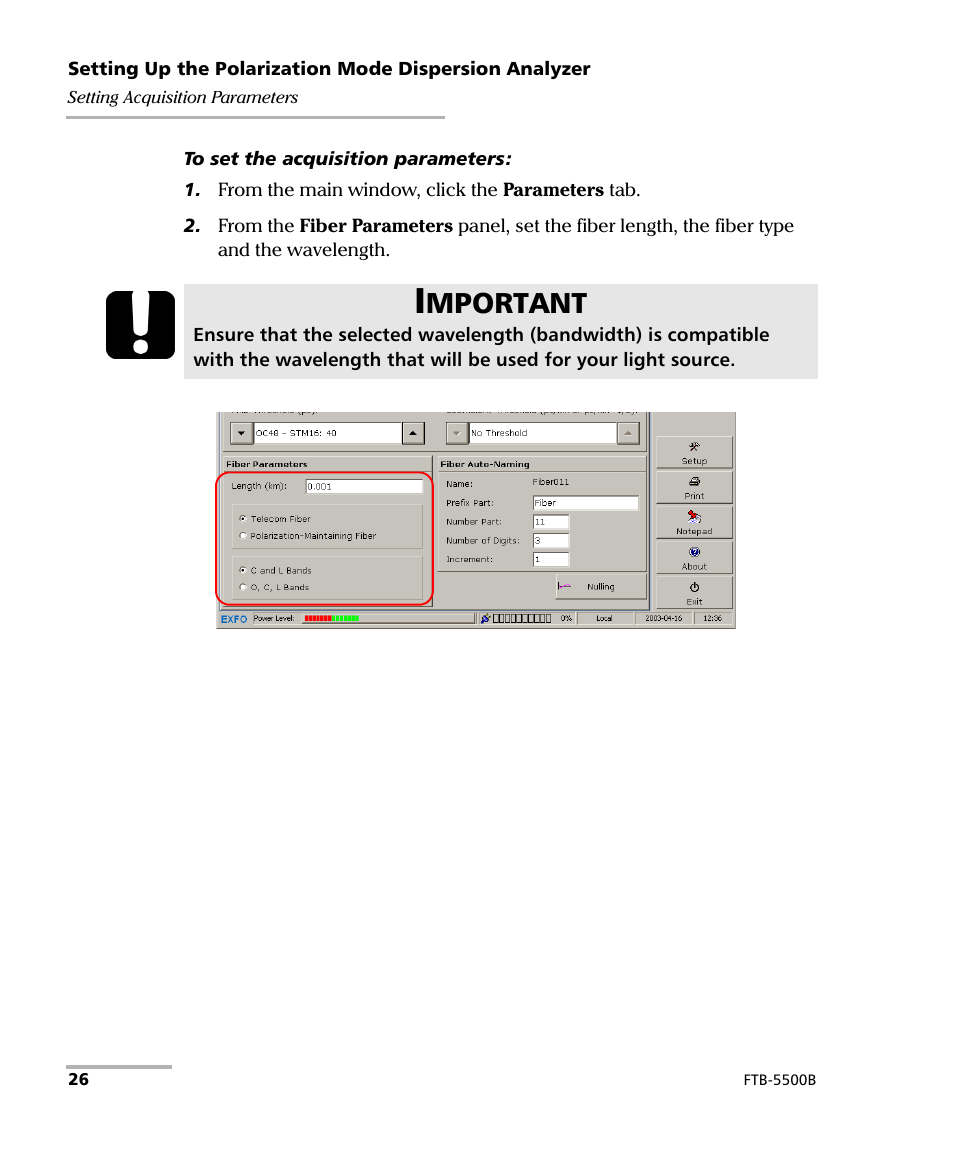 Mportant | EXFO FTB-5500B PMD Analyzer User Manual | Page 34 / 121