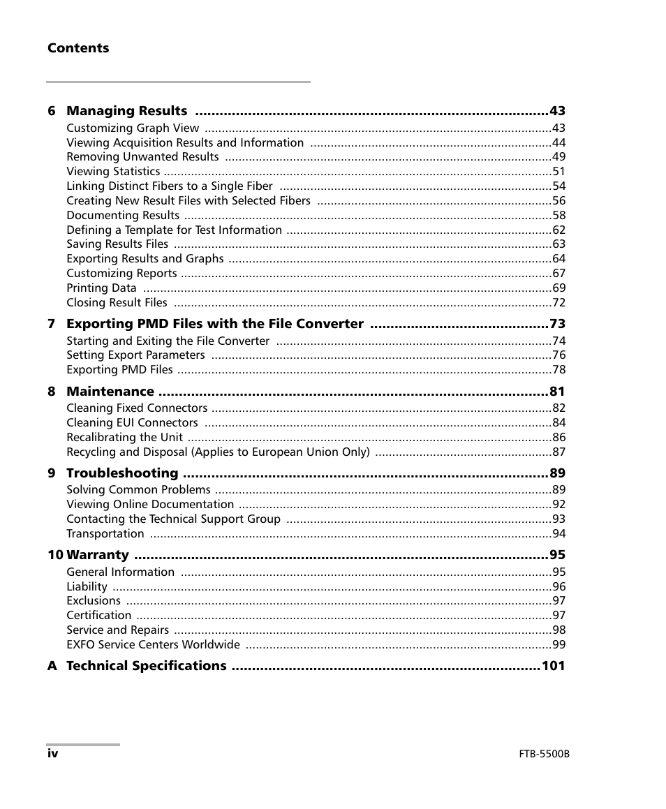 EXFO FTB-5500B PMD Analyzer User Manual | Page 4 / 121