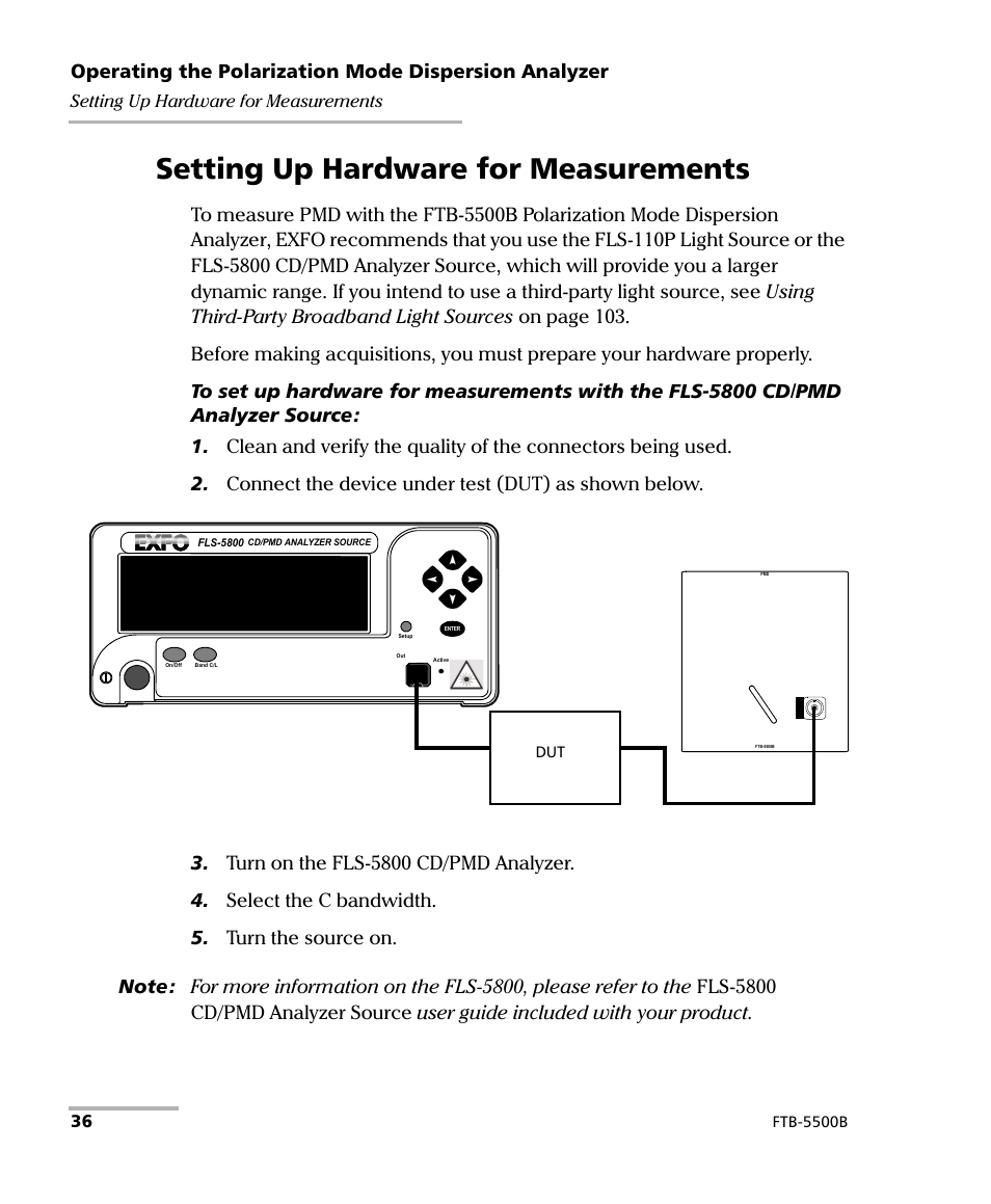 Setting up hardware for measurements | EXFO FTB-5500B PMD Analyzer User Manual | Page 44 / 121