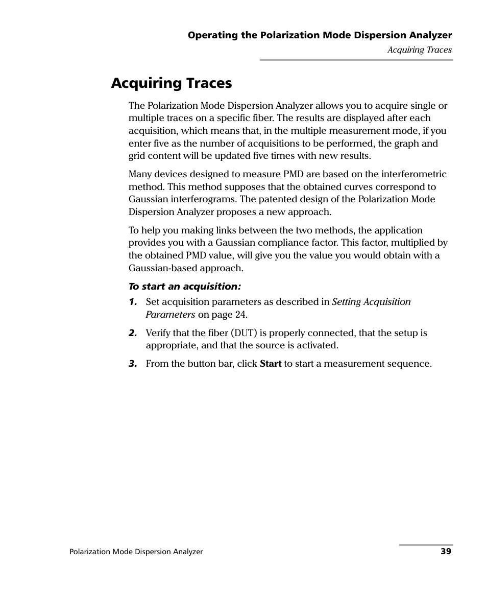 Acquiring traces | EXFO FTB-5500B PMD Analyzer User Manual | Page 47 / 121