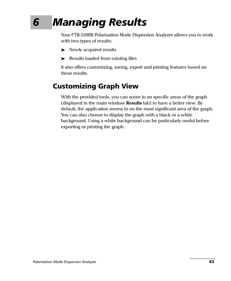 6 managing results, Customizing graph view, 6managing results | EXFO FTB-5500B PMD Analyzer User Manual | Page 51 / 121