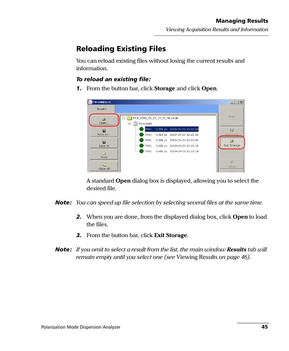 Reloading existing files | EXFO FTB-5500B PMD Analyzer User Manual | Page 53 / 121