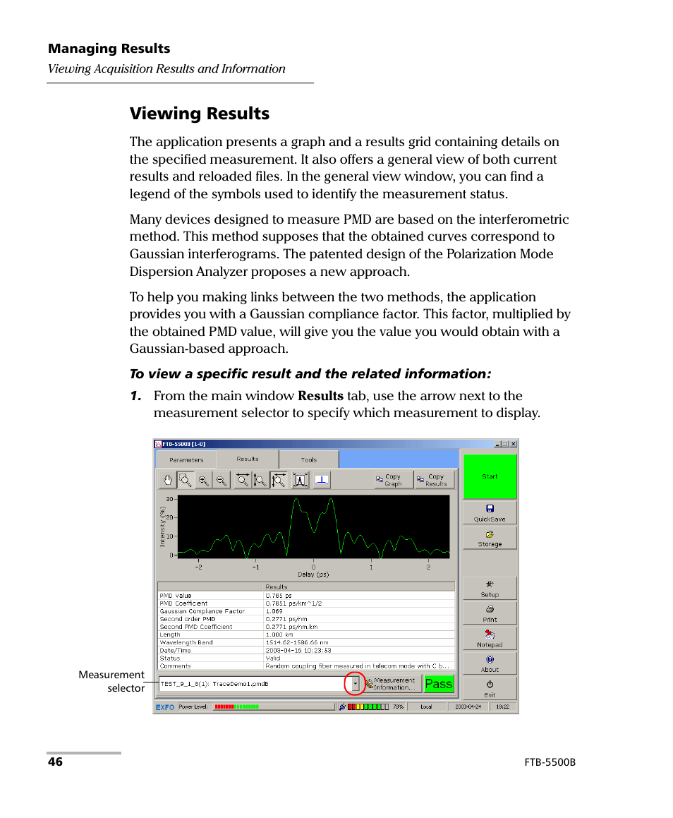 Viewing results | EXFO FTB-5500B PMD Analyzer User Manual | Page 54 / 121