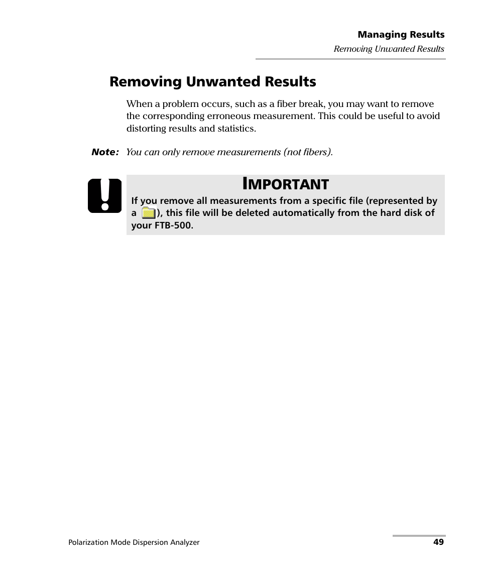 Removing unwanted results, Mportant | EXFO FTB-5500B PMD Analyzer User Manual | Page 57 / 121