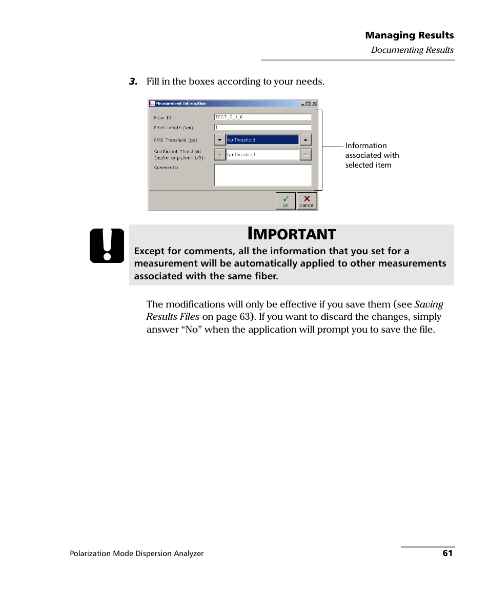 Mportant | EXFO FTB-5500B PMD Analyzer User Manual | Page 69 / 121