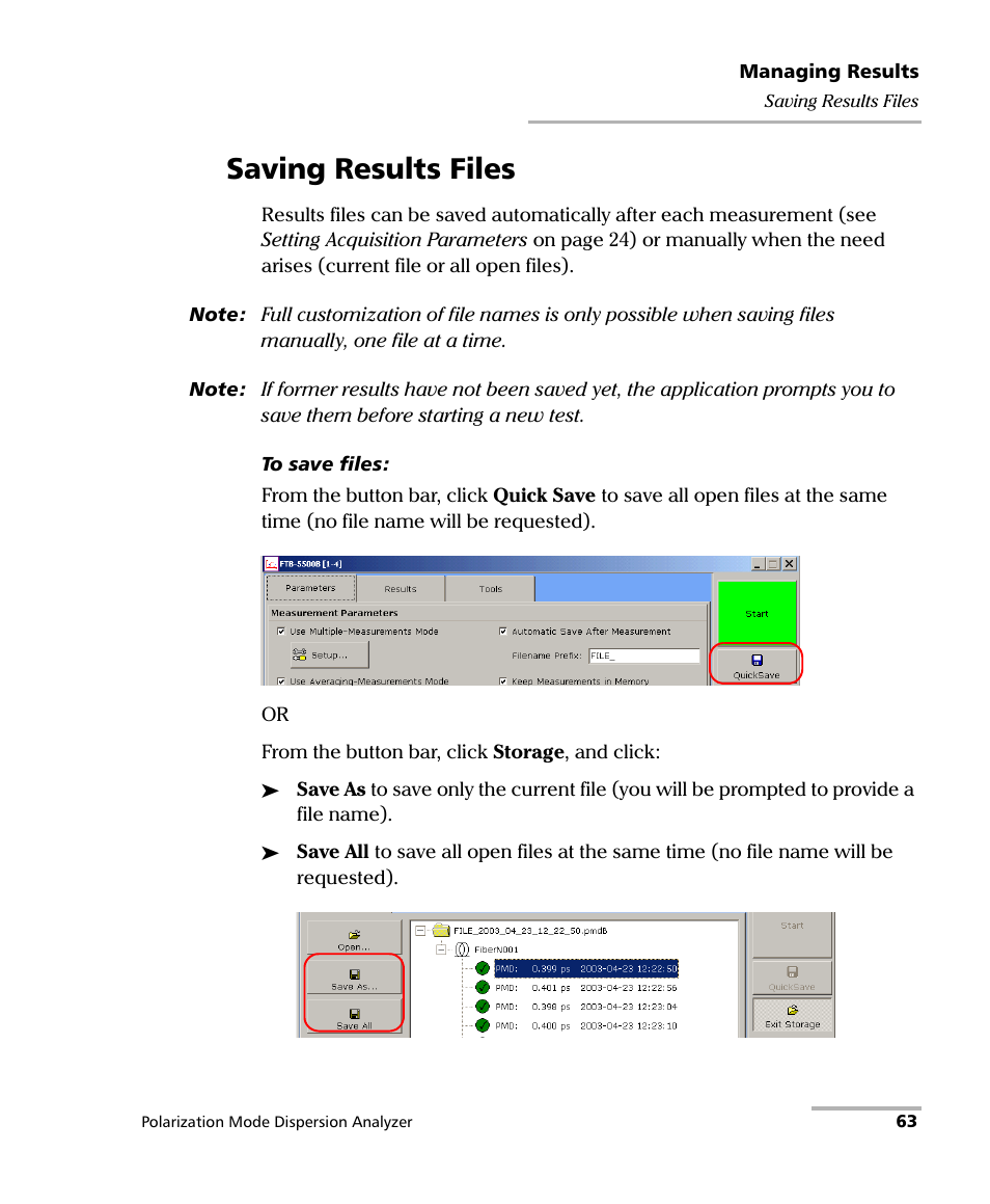 Saving results files | EXFO FTB-5500B PMD Analyzer User Manual | Page 71 / 121