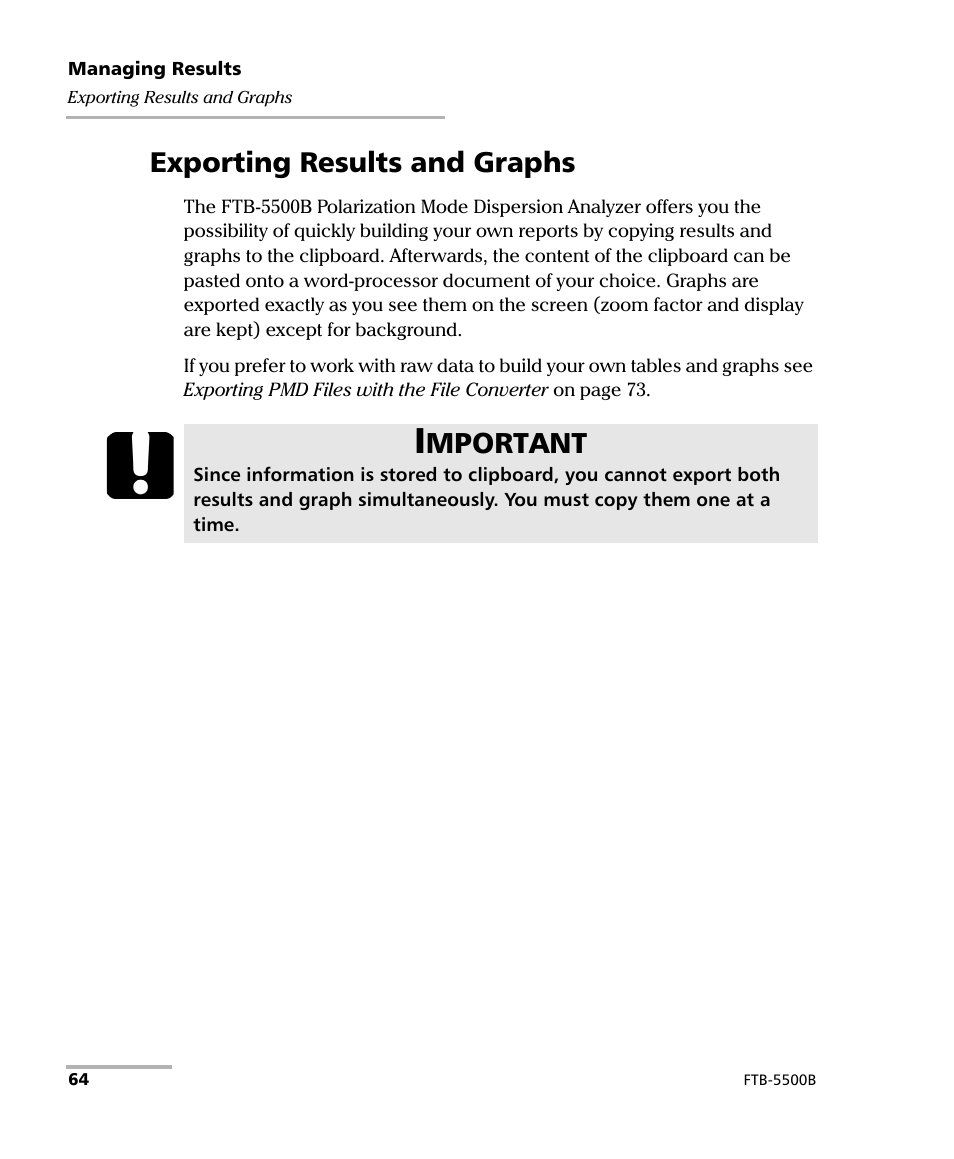 Exporting results and graphs, Mportant | EXFO FTB-5500B PMD Analyzer User Manual | Page 72 / 121