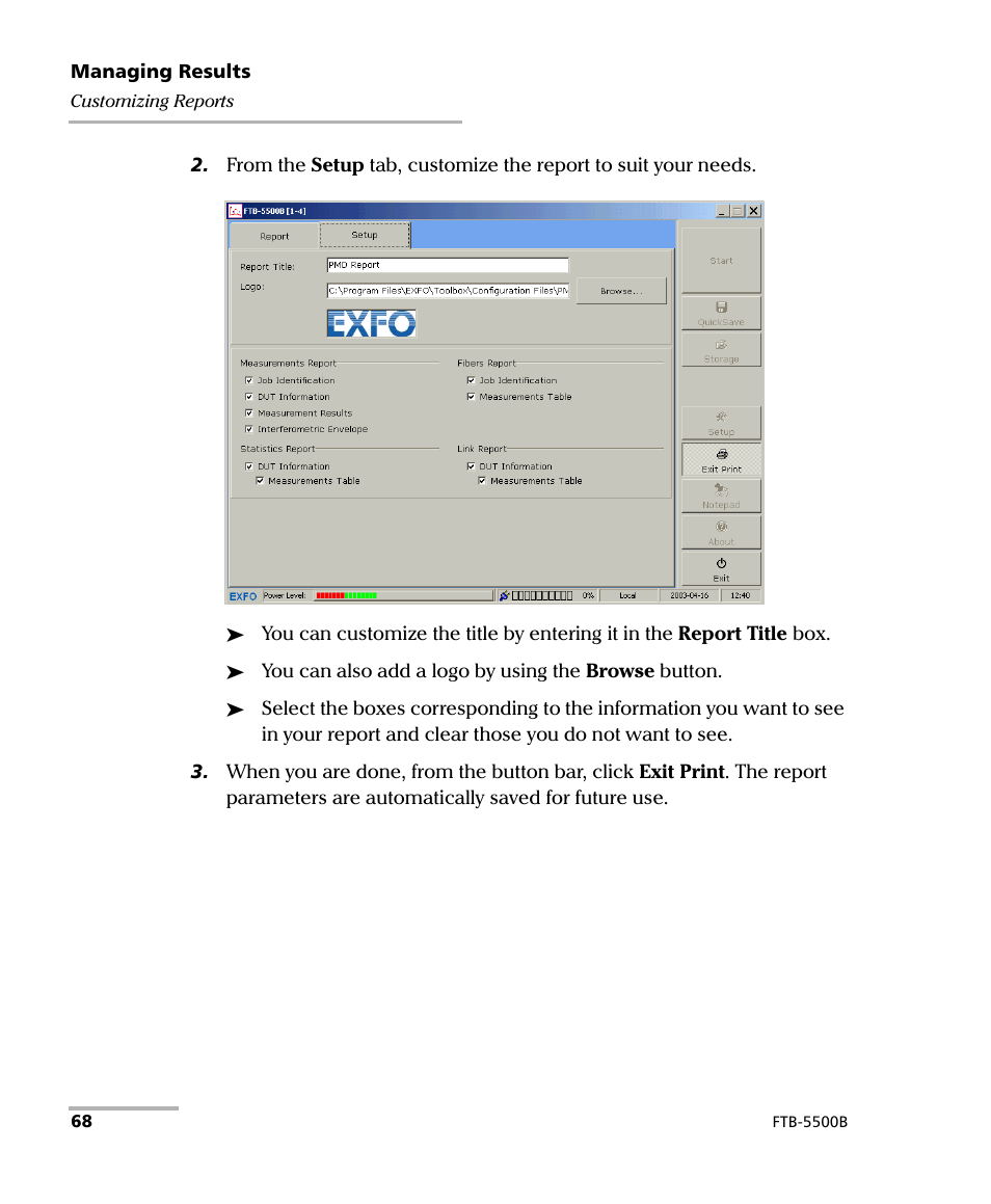 EXFO FTB-5500B PMD Analyzer User Manual | Page 76 / 121