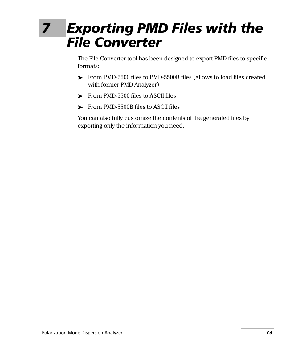 7 exporting pmd files with the file converter, 7exporting pmd files with the file converter | EXFO FTB-5500B PMD Analyzer User Manual | Page 81 / 121