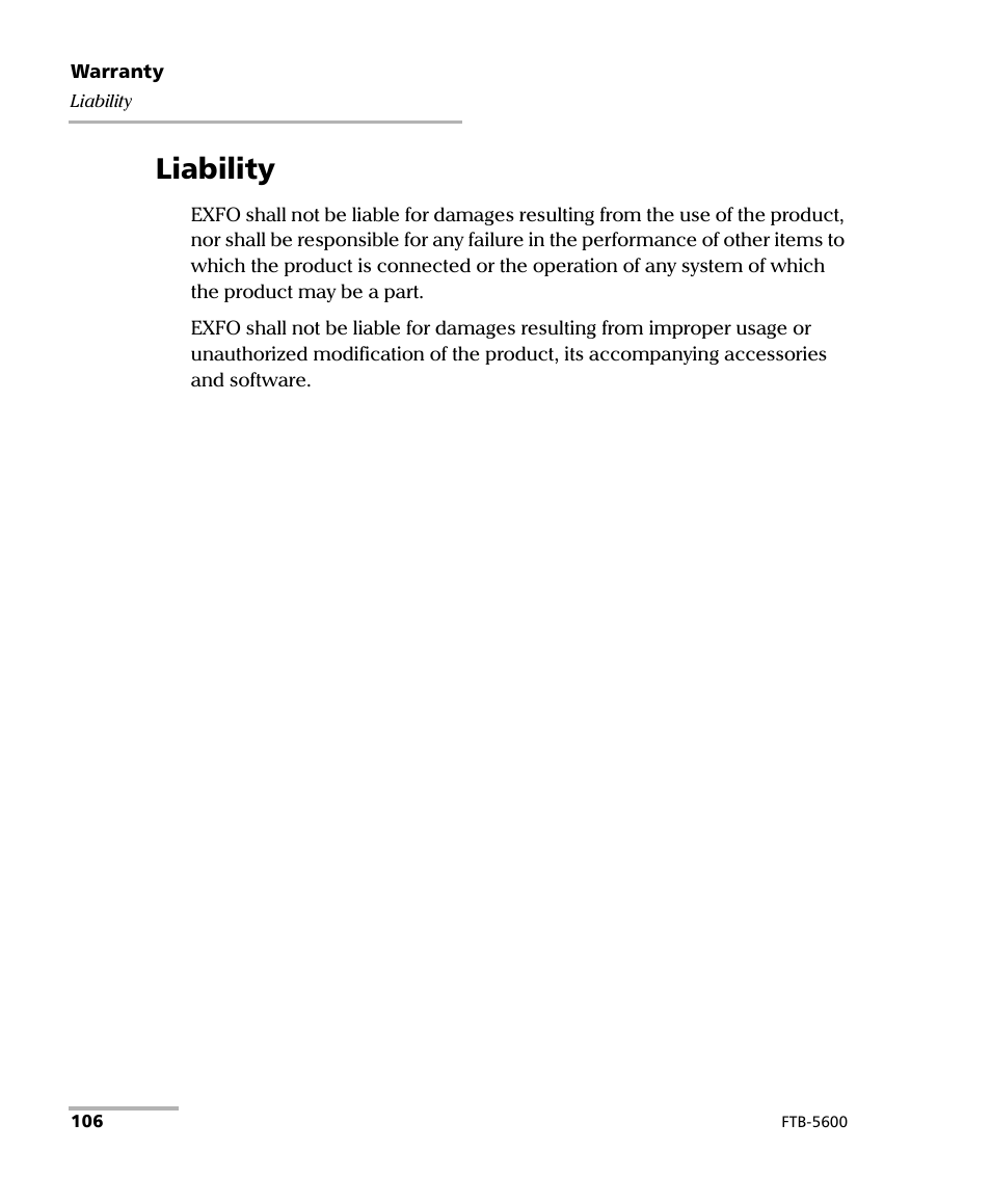 Liability | EXFO FTB-5600 Distributed PMD Analyzer User Manual | Page 112 / 146