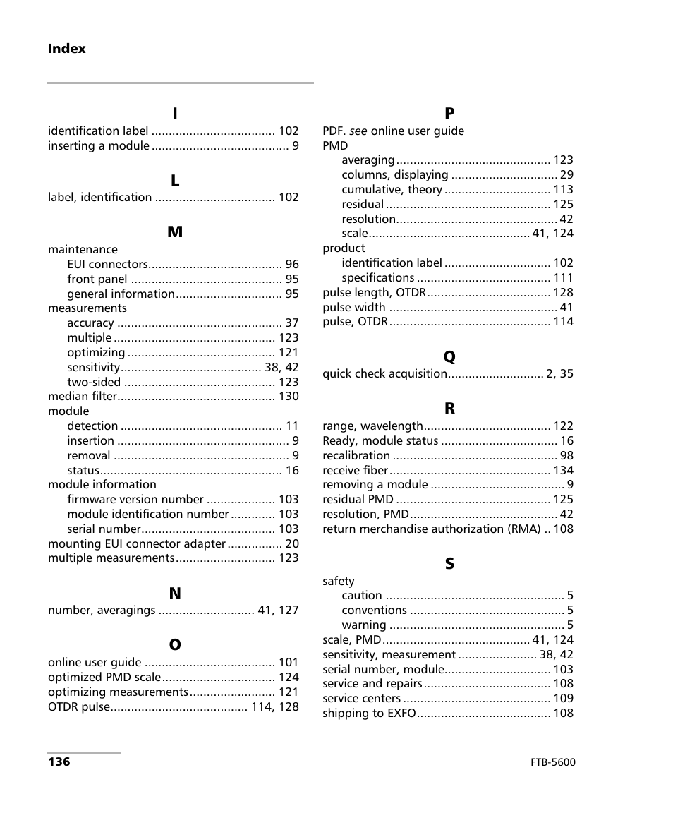 EXFO FTB-5600 Distributed PMD Analyzer User Manual | Page 142 / 146