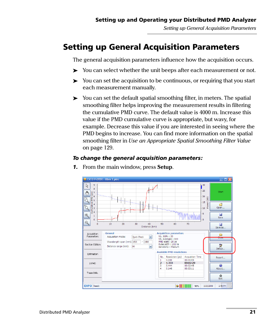 Setting up general acquisition parameters | EXFO FTB-5600 Distributed PMD Analyzer User Manual | Page 27 / 146