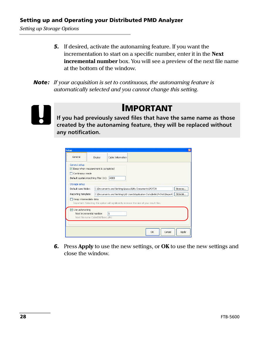 Mportant | EXFO FTB-5600 Distributed PMD Analyzer User Manual | Page 34 / 146